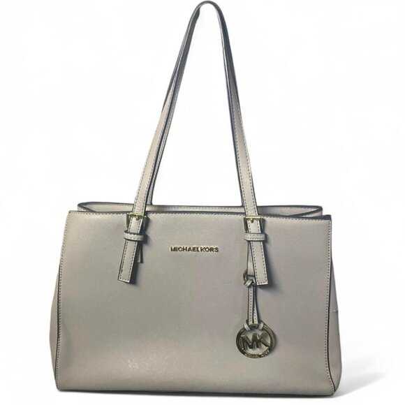 Michael Kors - Jet Set Median Saffiano Leather Top Zip Tote Bag -TAN/GRAY - Picture 1 of 5